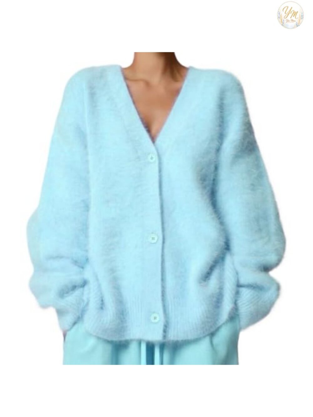 Fuzzy Mohair Knit Cardigan V-Neck Button Down Oversized Sweater
